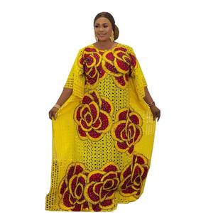 Robe de <span class=keywords><strong>Mariage</strong></span> Africaine Brodé en <span class=keywords><strong>Bazin</strong></span> Riche <span class=keywords><strong>Blanc</strong></span>, Style 2003, Courte, pour Femmes, Dashiki d'Été pour Filles, Fabriquée en Polyester - Product Image 5