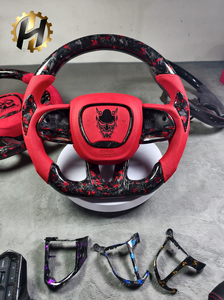 Volante Sportivo in Fibra di Carbonio Forgiata Rossa con Pelle Traforata e LED, Leve del Cambio per Dodge Charger Challenger Hellcat - Product Image 3