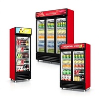 Réfrigérateur professionnel à trois portes vitrées pour boissons, modes de refroidissement direct et par ventilateur, vitrine avec roulettes