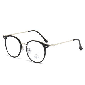 Monturas de gafas redondas de estilo coreano para mujer, tamaño mediano, lentes de PC, protección contra luz azul, lentes planas, negro y plateado - Product Image 4