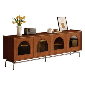 Consola Multimedia de Madera Maciza de Roble, Estilo Retro, con Puertas de Panel, Mueble Minimalista para TV, Mueble de Almacenamiento para Sala de Estar - Product Image 1