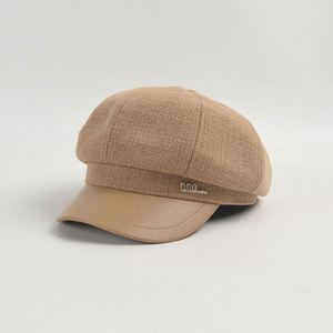 Boina de Tweed para Mujer, Color Sólido, Otoño-Invierno 2024, Estilo Vintage, con Visera de Cuero PU Cosida, Tipo Newsboy - Product Image 6