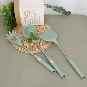 Ensemble d'ustensiles de cuisine en silicone avec spatule et cuillère en acier inoxydable de qualité alimentaire, résistant à la chaleur, et support de rangement suspendu - Product Image 3
