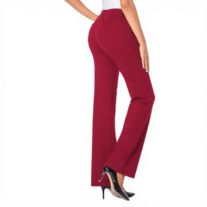 Pantalon large taille haute pour femme, couleur unie, en crêpe infroissable, longueur complète, élégant, pour le bureau, avec poches - Product Image 4