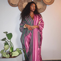 Nouvelle Arrivée Été 2026 – Robe Longue Ample en Polyester à Col en V Rayée Bicolore Style Africain Grande Taille Élégante – Vente Transfrontalière