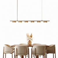 Lustre Minimaliste en Travertin pour Salle à Manger, Style Wabi-Sabi, Pierre Jaune, Suspension LED Rectangulaire, Luminaire Central pour Îlot de Cuisine, Restaurant