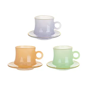 JING HUANG Jade Glass Cup Untertassen Kaffees ets Handgemachte High Glass Kaffeetasse und Untertasse mit Löffel