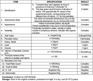 תעודת כשרות ויטמין שמן פפטיט 1,700,000 iu/g 20 ק "ג/תוף אטום שמן ויטמין palitate palitate - Product Image 3