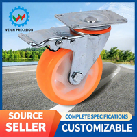 Roulettes pivotantes industrielles 3'' / 4'' / 5'' en PVC à double axe, noires avec face orange, silencieuses, pour remplacement de meubles