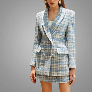 Blazer e gonna in Tweed doppiopetto con motivo scozzese di alta qualità due pezzi Lady Office Suit ultimi abiti da <span class=keywords><strong>donna</strong></span> caldi - Product Image 2