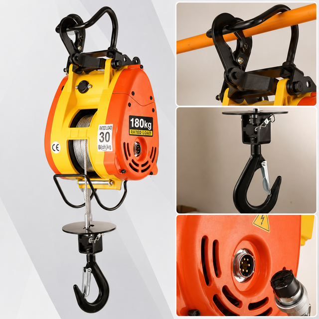 New Mini King Light Weight Electric Winch 180kg 30m Lift Wireless Remote Metal Compact Lifting Hoist for Home Renovation