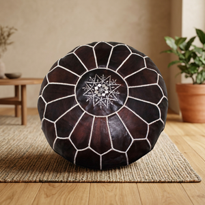 Handmade Moroccan Leather Pouf Ottoman Footstool Floor <b>Cushion</b> Beaded <b>Stitch</b> Decor Bohemian Housewarming for Living Room Bedroom - Product Image 3