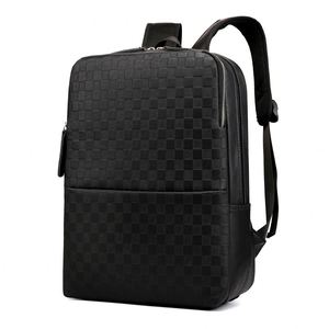 Wholesale Fashion Men's PU Leather Laptop Backpack College Student Book <b>Bags</b> Large Waterproof Lattice Business Travel Backpack - Product Image 6