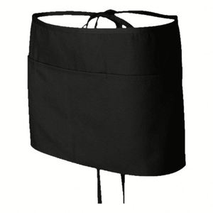 Tablier court noir personnalisé en polyester pour serveur(se) de restaurant, bar à café ou cuisine, avec trois poches - Product Image 3