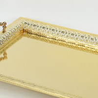 Gouden Licht-Luxe Vintage Verzilverd Metalen Dienblad Rechthoekig Uitgehold Theeblad Fruitplateau Woonkamer Thuisopbergruimte
