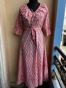 Main Bloc Imprimé Robe Indien Coton Robe D'été Rose Longue Robe avec Main Bloc Imprimé Floral Conception ODM Fourniture - Product Image 2