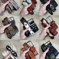 Ceinture personnalisée en cuir de vachette avec boucle en alliage de zinc, vente en gros, style décontracté, rappeur, rock, punk, pour hommes, avec logo gravé, conception hip-hop OEM/ODM