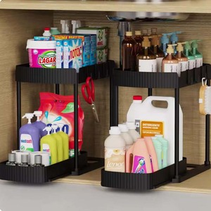 Organizzatore <span class=keywords><strong>Estraibile</strong></span> a 2 Livelli Curvo per <span class=keywords><strong>Cucina</strong></span> e Bagno, Scaffale da Scrivania Multi-Livello con Ripiano Sopra il Lavello - Product Image 3