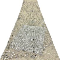 Tissu en dentelle tricotée respirant avec broderie de paillettes, textile de maison, 100% polyester extensible, poids moyen, pour filles et femmes