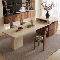 Table à manger extensible multifonctionnelle de style français, avec bord en ardoise vintage, rangement intégré, en bois massif moderne, 6 places, meubles pour la maison