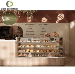 Comptoir de bar de luxe, design multi-niveaux, vitrine à desserts en verre, meuble de boulangerie durable pour présentation en boulangerie - Product Image 3