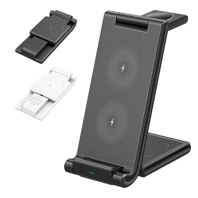 3in one Phone Stand Station qi 15W Fast Charging for iPhone Portable 3 in 1 Wireless Charger Foldable for Samsung