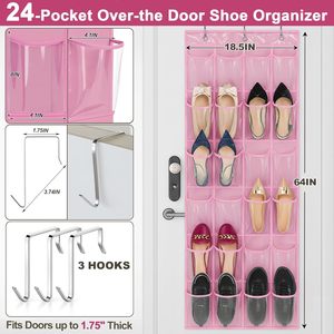 Over The Door Kids <b>Shoe</b> Organizer Pink 24 Pockets Hanging Storage Rack For <b>Shoes</b> And Accessories - Product Image 5