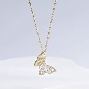 custom plata 925 sterling silver round zircon pendant <b>necklace</b> Minimalist 14k gold plated butterfly charm <b>necklaces</b> for women - Product Image 4