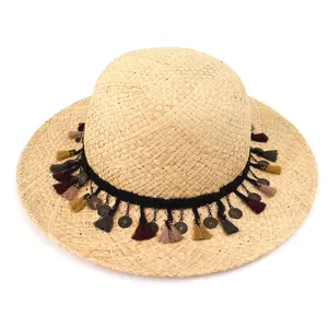 Customizável Bohemian Style Raffia Straw Hat Mão Malha Crianças Natural Chapéus De Palha Com Logotipo Personalizado