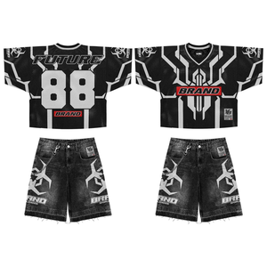 Celana kustom rajutan tersublimasi jala pakaian jalan Crop Retro celana kaus sepak bola Amerika - Product Image 1