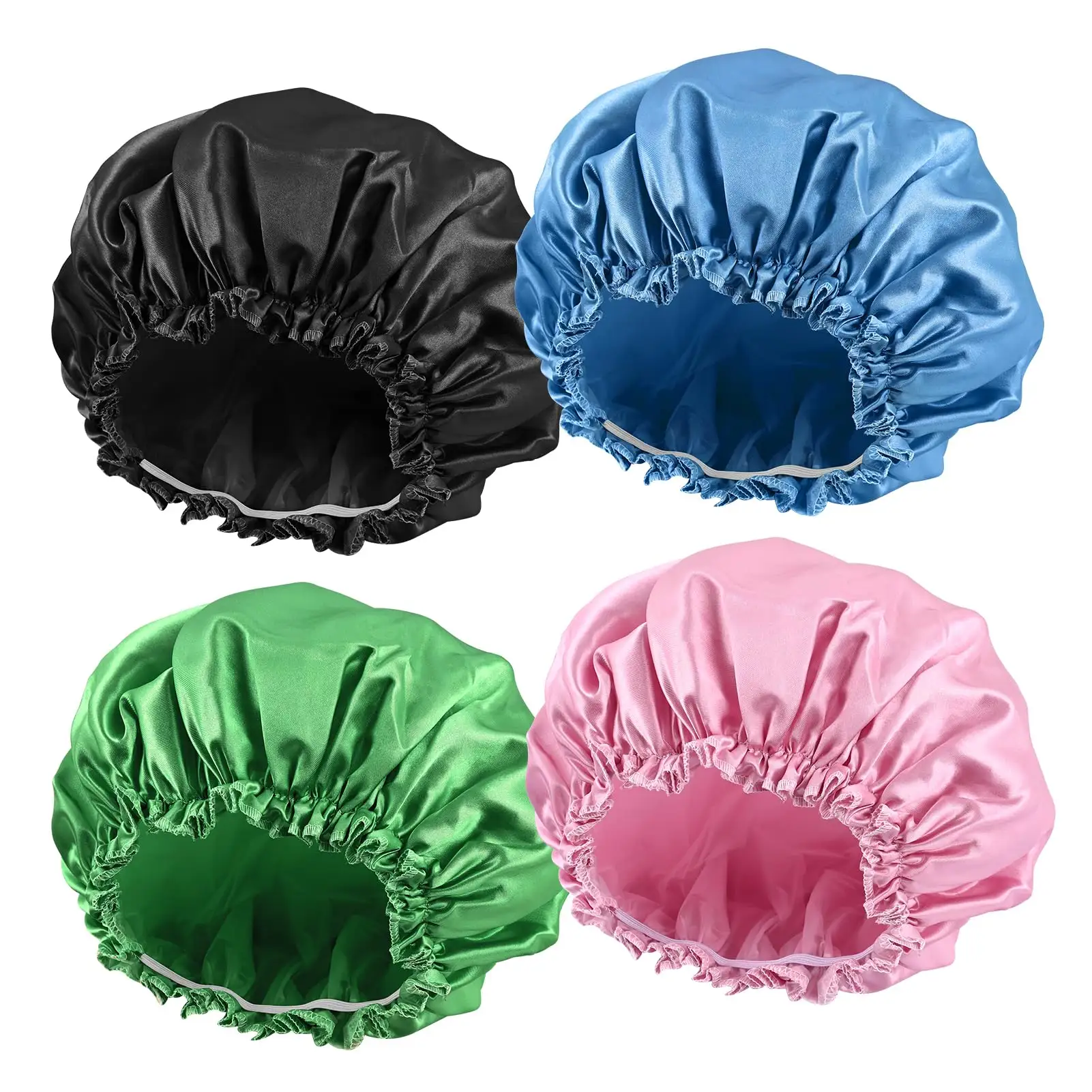 pure color Shower Caps Reusable Satin Silk Hair Bonnet with band Elastic Band Satin Hair Bath Cap for Women