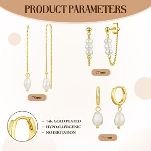 925 Silver Pearl <b>Earrings</b> Set For Women Mismatched Dangle Hoop And Threader Stud <b>Earrings</b> With Imitation Pearls Fashion Jewelry - Product Image 5