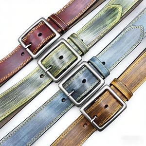 Belt Manufacturer Wholesale Retro Distressed Colorful Genuine Cowhide Leather Men's Belt <b>Tie</b>-dye Brush-Off Vintage Leather Belt - Product Image 1