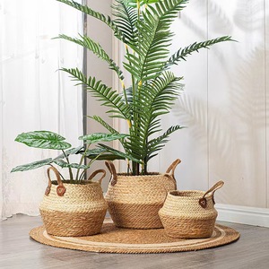 Pots et paniers à fleurs pliables en rotin tressé de style rustique, respirants et biodégradables avec housses de protection pour plantes - Product Image 2