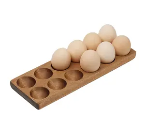 Decor Serving Tray Acacia Wooden Egg Tray 12 Hole Wooden Egg Skelter Chicken Egg Holder
