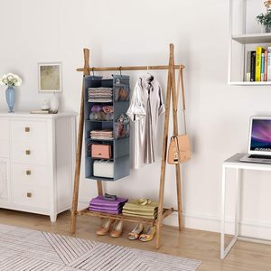 Organisateur de placard suspendu à 5 étagères, gris, pliable, avec 4 poches latérales pour utilisation derrière la porte - Product Image 2
