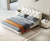 Lit king-size moderne capitonné en cuir PU blanc, design actuel, avec cadre en bois, ensemble de meubles de chambre à coucher de luxe