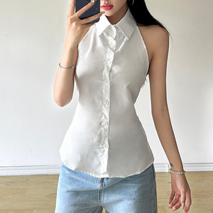 Sweetown, sin mangas, sin espalda, con lazo, camisas para mujer, de un solo pecho, cuello en V, Sexy, Halter, Tops, sólido, vacaciones de verano - Product Image 4