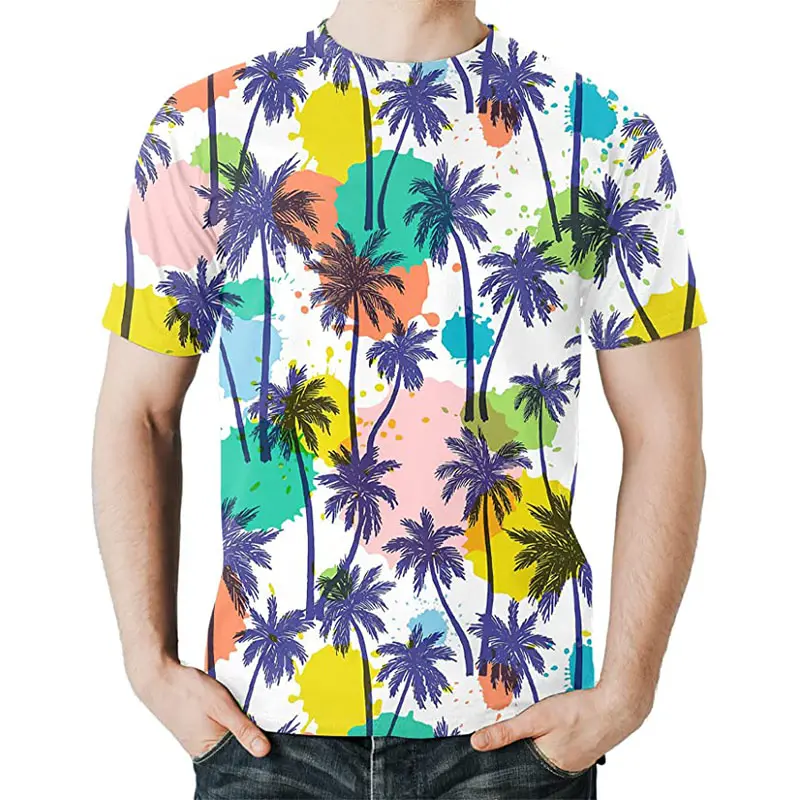 Maglietta stampata All Over all'ingrosso Palm Paradise stampa 3D magliette grafiche tropicali estive per uomo donna