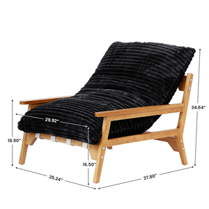 Juego de Sofás Nórdicos Atunus Rellenos de Esponja, Reposabrazos Dobles, Sofá Individual Negro, Sillón de Madera Maciza, Sofá Perezoso para Balcón o Interiores - Product Image 5