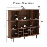 Mueble Bar de Lujo de Madera Acanalado Estilo Mid-Century con Estante para Vinos, Luces RGB, Enchufe y Soporte para Copas para el Hogar