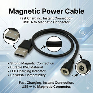 OEM ODM カスタム 2ピン マグネット式ポゴピン充電ケーブル USB A to 丸型マグネットコネクタ電源コード スマートウォッチ/ウェアラブル用 - Product Image 1