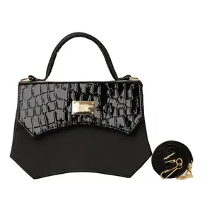 Bolso Bandolera Fana Mara Negro PU con Patrón de Cocodrilo, Cierre de Cremallera, Estilo Vintage, Uso Diario - Product Image 1