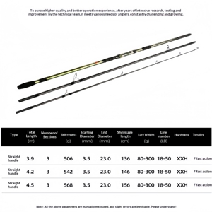 Canne à pêche de surfcasting haute qualité 3,9m/4,2m/4,5m XXH à action rapide, porte-moulinet Fuji, 80g-300g, 18-50lb, pour pêche en mer sur la plage - Product Image 2