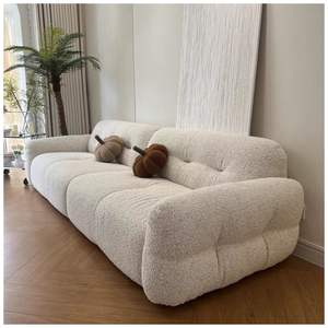 Sofá de Tela Vintage para Sala de Estar, Estilo Francés, Color Crema, con Diseño de Nieve y Lana de Cordero - Product Image 6