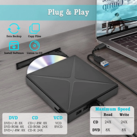 Unidad de CD/DVD RW portátil USB 3.0/Tipo-C, reproductor de DVD, grabadora de CD ROM, unidad óptica externa con ranuras para tarjetas TF/SD para computadora de escritorio/portátil