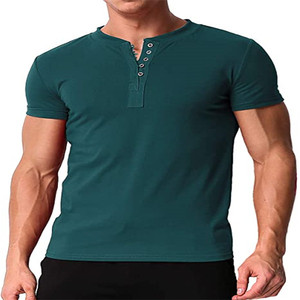 Bouton de 100% coton hommes <span class=keywords><strong>t</strong></span> chemise à manches courtes de mode <span class=keywords><strong>v</strong></span> cou <span class=keywords><strong>t</strong></span> <span class=keywords><strong>shirt</strong></span> hommes - Product Image 6