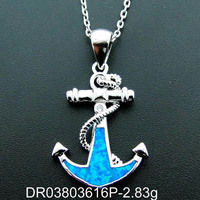 Magnifique pendentif en argent sterling 925 avec opale bleue, ancre en opale de feu, collier pour femme, idéal pour un cadeau