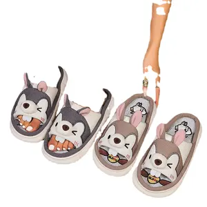 Summer house shoes Cotton linen slippers thick soles open cute cartoon indoor women promotional gifts