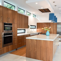 Meuble de cuisine en placage de noyer massif résistant à l'usure avec comptoir sans joint, charnière et robinet pour personnalisation complète de la maison et utilisation en centre commercial